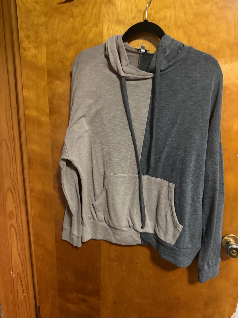 white birch Two-Tone Cowl Hoodie Sweater in Light Gray & Charcoal